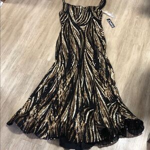 New Jovani Black and Gold Sequin Gown 20